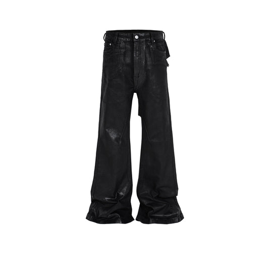Men's Vinyl Coated Bootcut Trousers Stitching Damaged Jeans