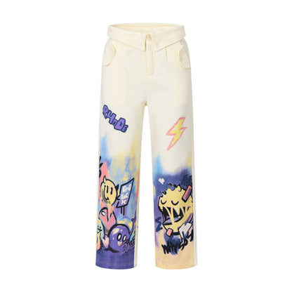 Flip Waist Graffiti Straight Casual Pants