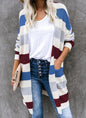 Striped Stitching Sweater New Product Long Color Blocking Pocket Knitted Cardigan