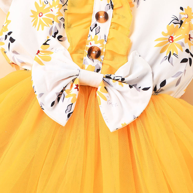 Baby Girl Printed Mesh Dress Sweet And Cute Flying Sleeves