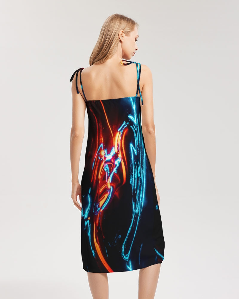 ELECTRICLY BLUE AND RED DESIGN BY FLIPSTYLEZ Women's All-Over Print Tie Strap Split Dress