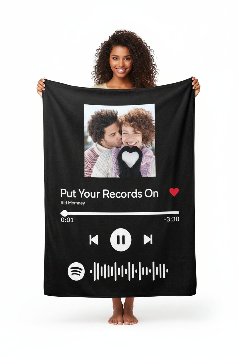 Bi-racial Model Holding Spotify Blanket