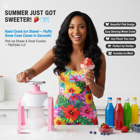 Biracial Woman Pink Ice Shaver Kitchen
