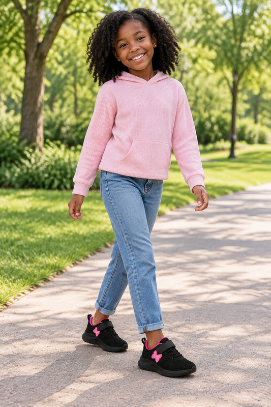 Black American girl wearing the referenced sneakers