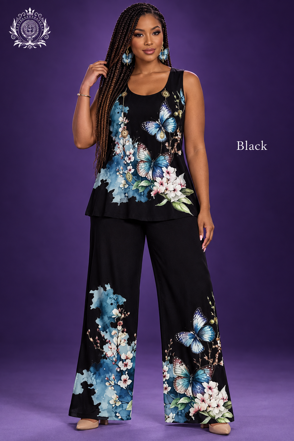 Black butterfly outfit model