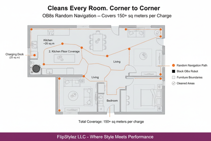 Black OB8S Robot Vacuum Full Home Floor Plan Cleaning Path Diagram