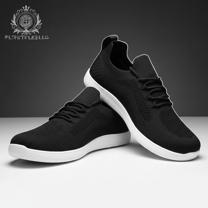 Black wide-toe shoes in a dynamic commercial studio