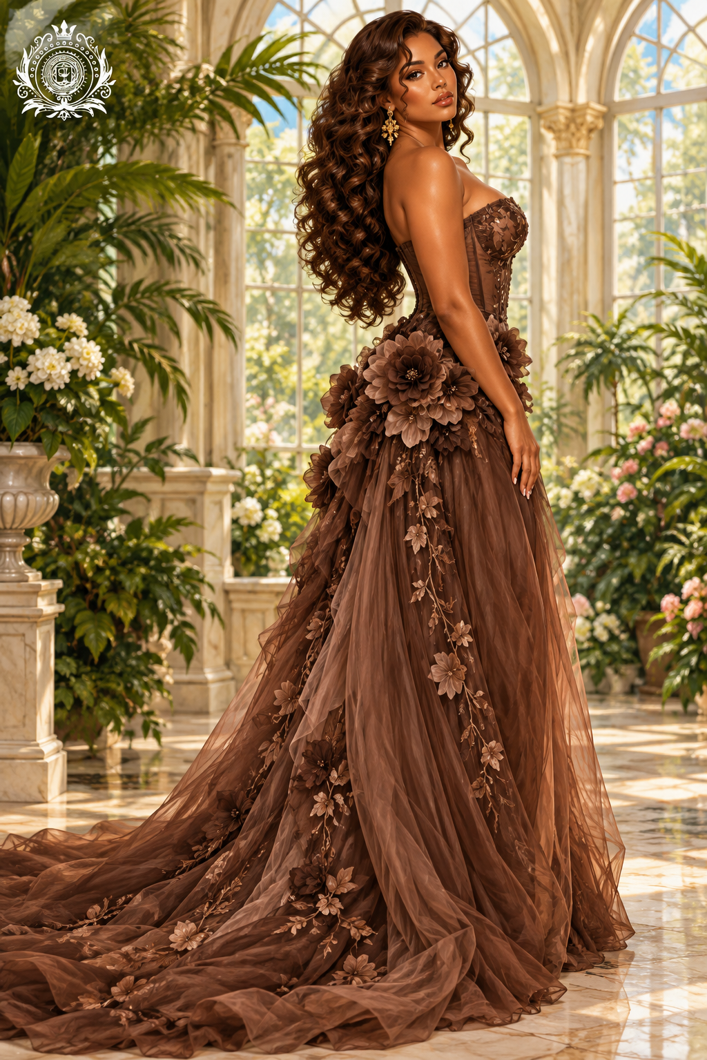 Women's Floral Tulle Gown | Strapless Bodice & Dimensional Flower Details | Prom & Formal Events