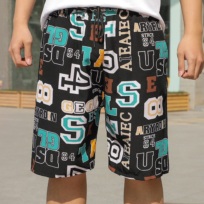 Summer Beach Pants Men's Loose Casual Fifth Pants Ice Silk High Elasticity Quick-drying