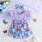 Little Girl Butterfly Print Dress Romper Skirt Scarf Two-piece Set