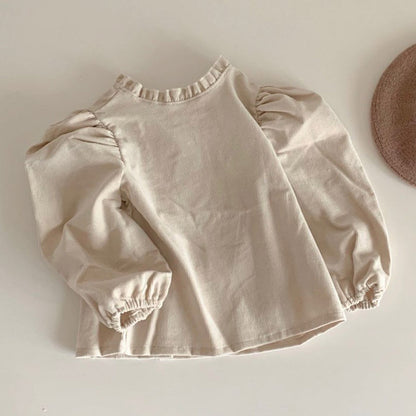 Folded Lace Collar Cotton Shirt Girl Baby