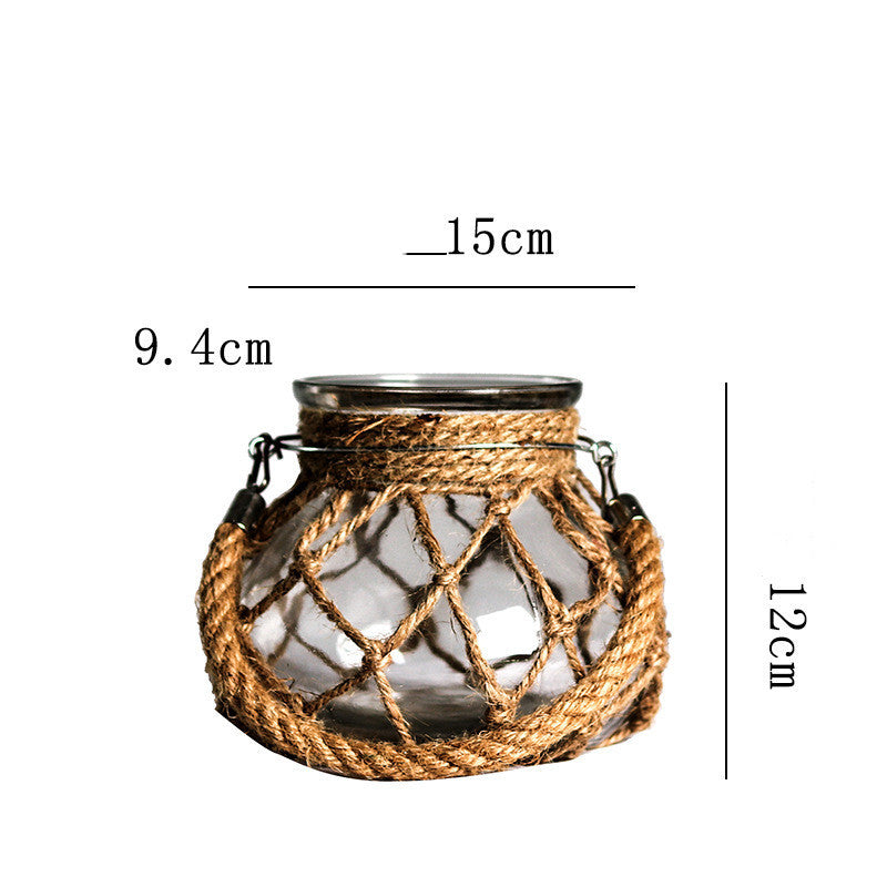 Hand-woven Hemp Rope Glass Transparent Vase