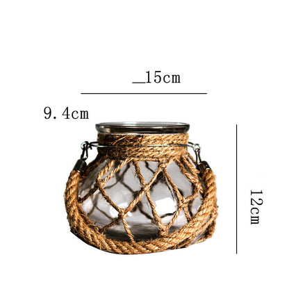 Hand-woven Hemp Rope Glass Transparent Vase
