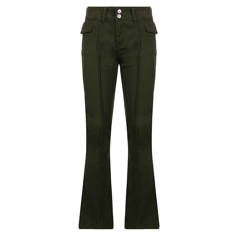 Women's New Sexy Low-waist Side Pockets Retro Slim-fit Micro Trousers Casual Trousers