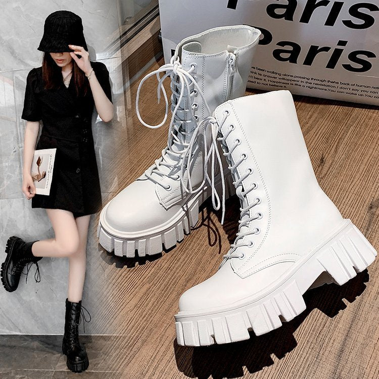 New British Style Fashion Thick-soled Muffin Cross-strap Martin Boots