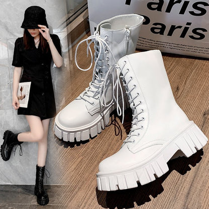New British Style Fashion Thick-soled Muffin Cross-strap Martin Boots