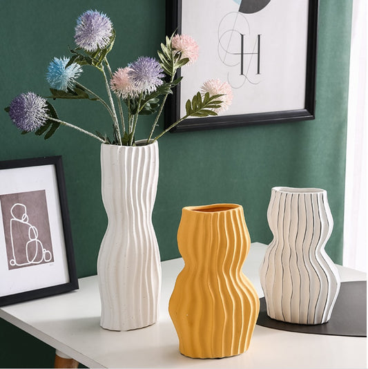 Nordic Creative Hand-painted Vase Ceramic Black And White Vertical Pattern Flower