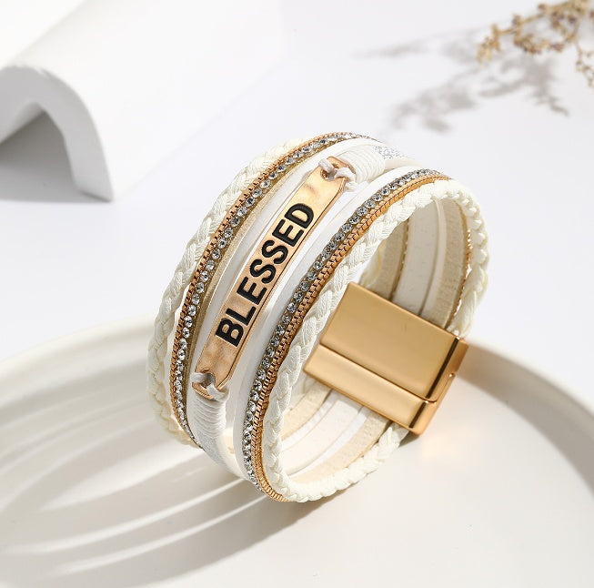 Ethnic style PU leather bracelet alloy sheet