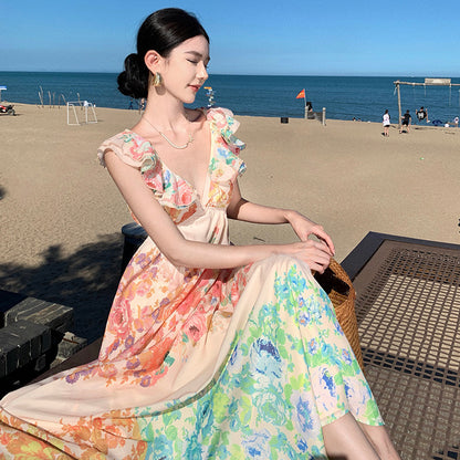 Female Summer Sexy Hot Girl Hollow Backless Beach Vacation Dress