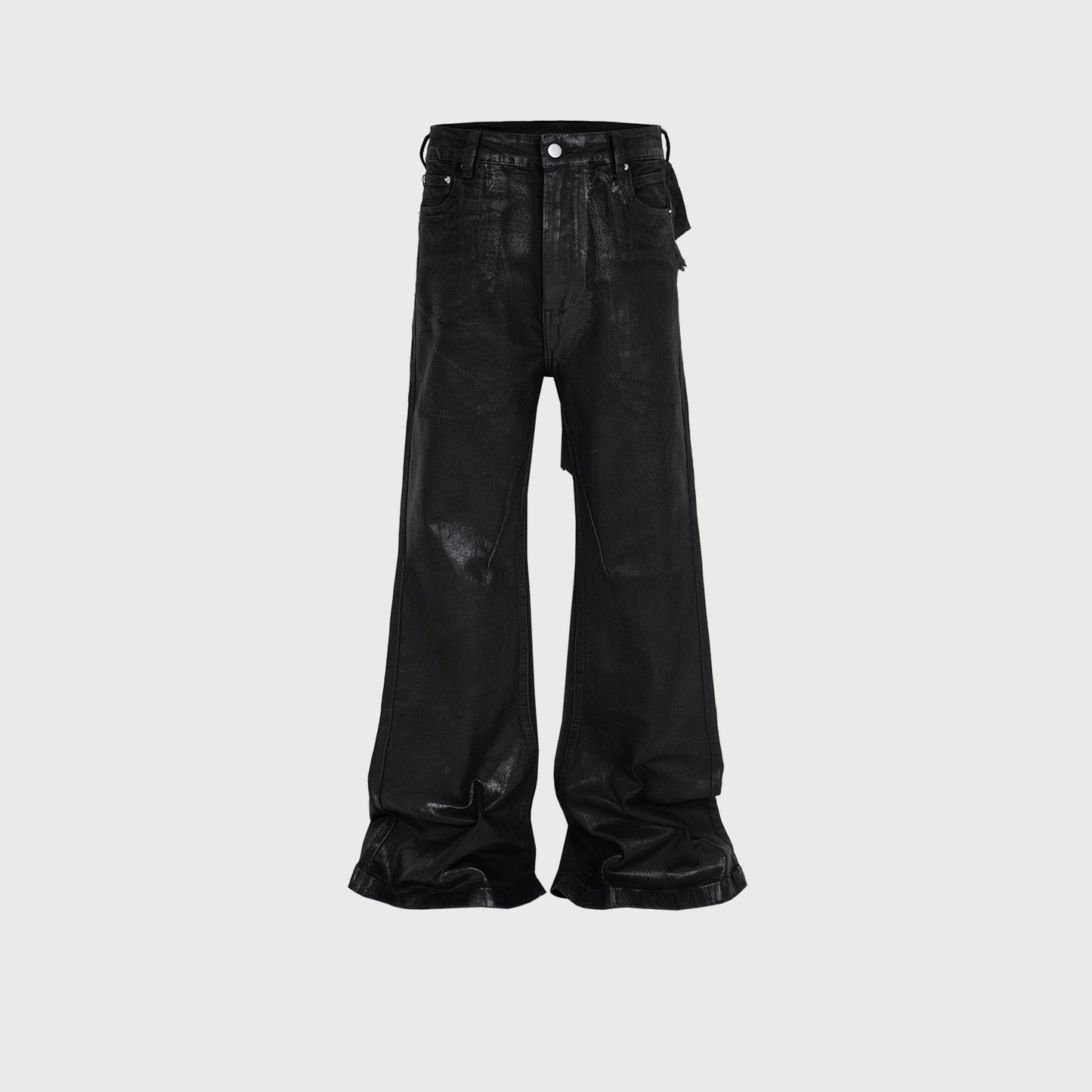 Men's Vinyl Coated Bootcut Trousers Stitching Damaged Jeans