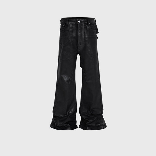 Men's Vinyl Coated Bootcut Trousers Stitching Damaged Jeans