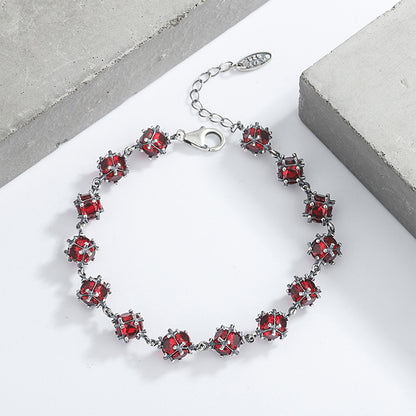 S925 Sterling Silver Glazed Red Zirconium Lucky Ball Bracelet Female