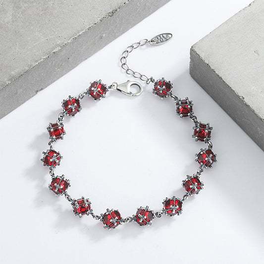 S925 Sterling Silver Glazed Red Zirconium Lucky Ball Bracelet Female