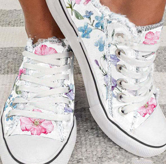 White Floral Canvas Shoes Women Large - FLIPSTYLEZLLC