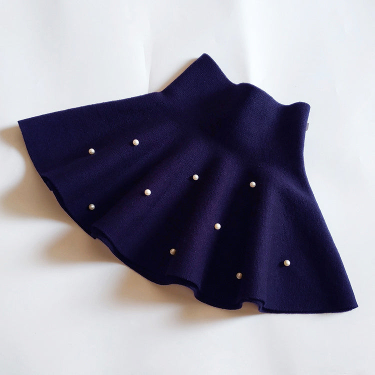 Girls High Waist Knitted Pearl Umbrella Skirt