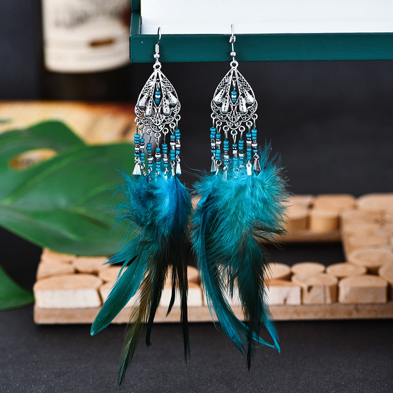 Bohemian Earrings Long Tassel Retro Feather Earrings Ethnic Style Jewelry