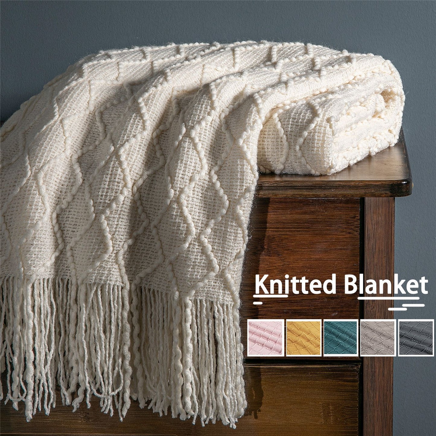 Fashion Knitted Solid Color Sofa Tassel Blanket