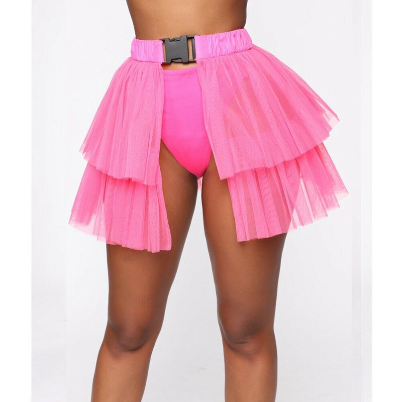 Mesh Stitching See-through Skirt Puffy Casual Umbrella Skirt