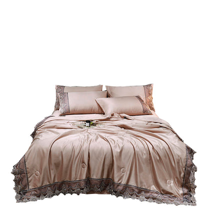 Ice Silk Four-piece Embroidered European Style Lace Edge Washable Air-conditioning Quilt