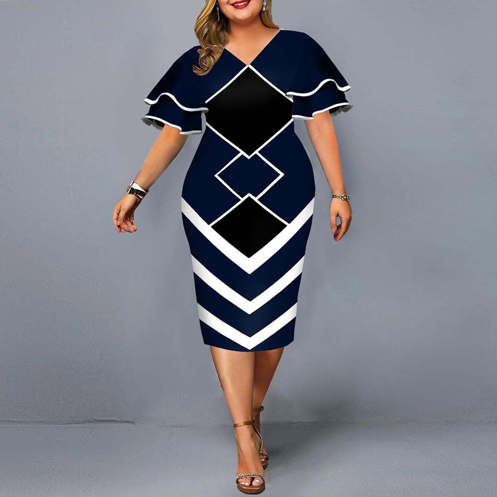New Digital Printing Flying Sleeves Plus Size Women's Dress