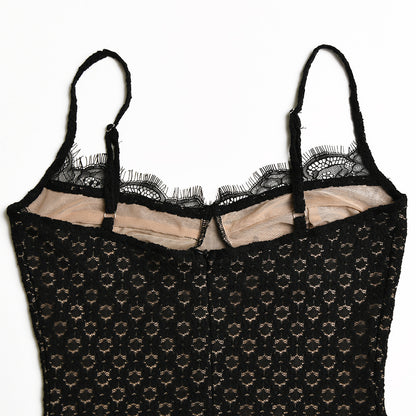 Fashionable Lace Back Split Polka Dot Dress