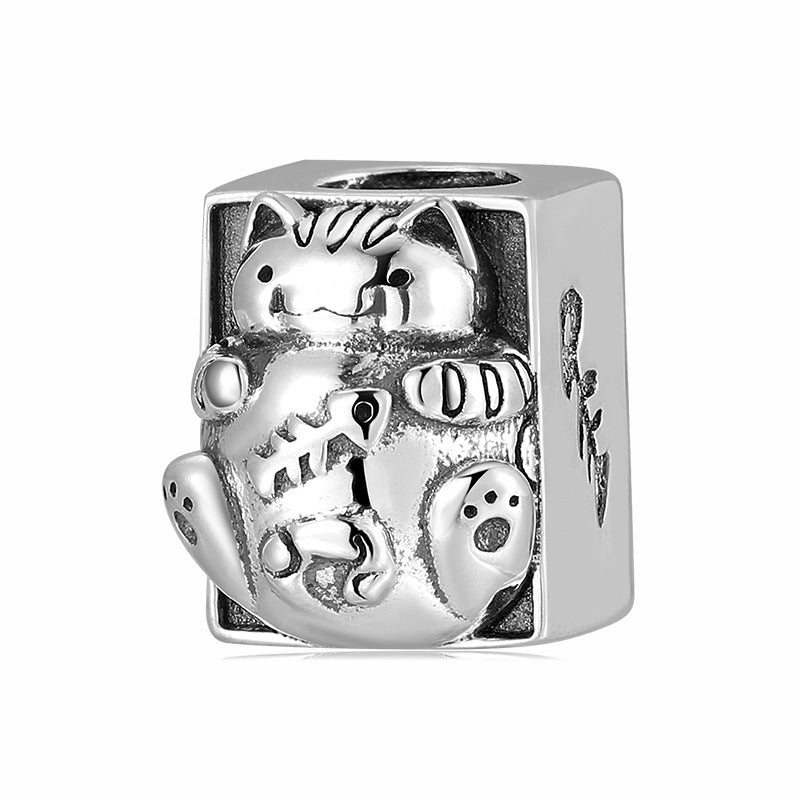 S925 Sterling Silver Beaded Toilet Bath Box Decadent Cat Bracelet Diy Accessories Beads