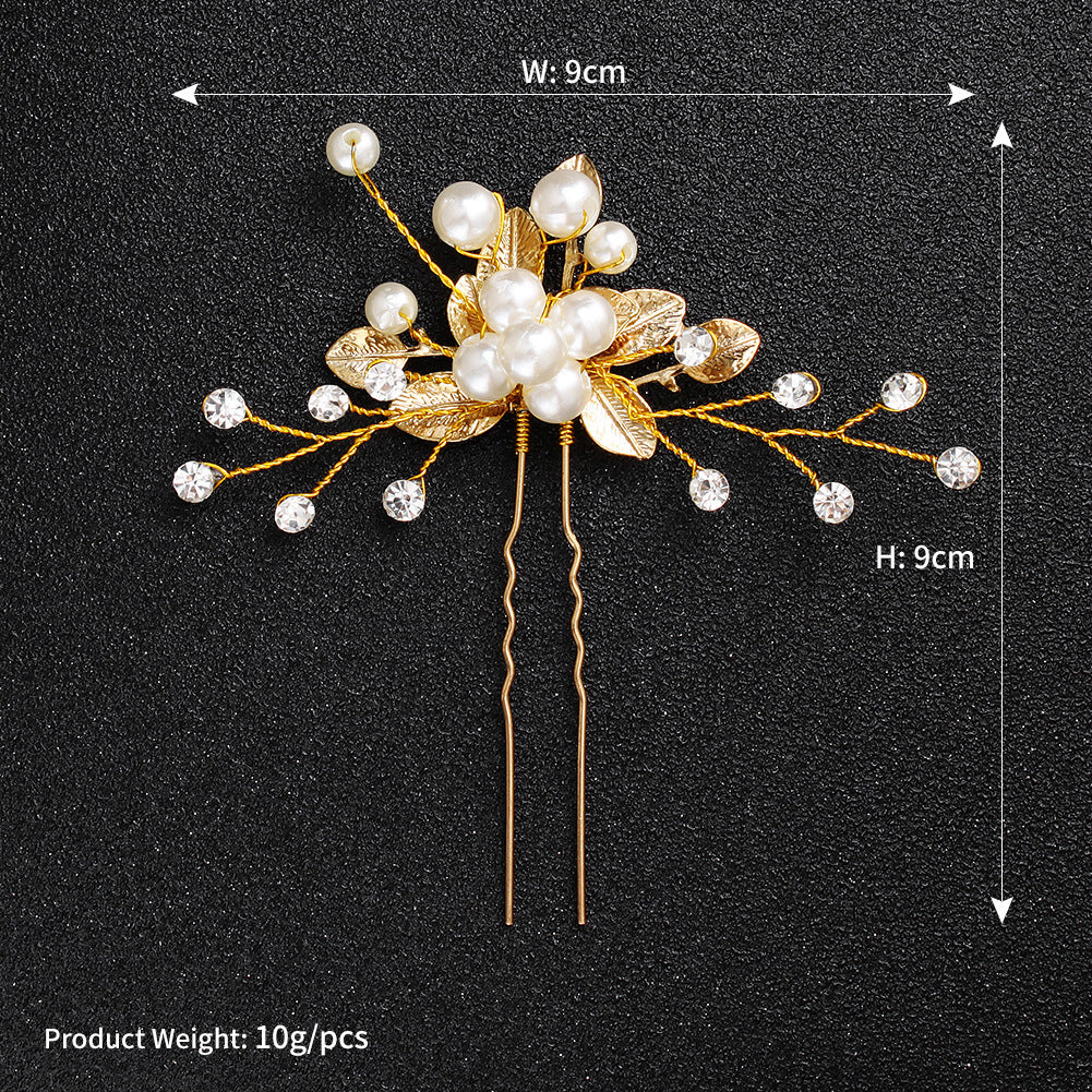 Bridal Jewelry Headdress Handmade Pearl U-shaped Head Flower Hairpin