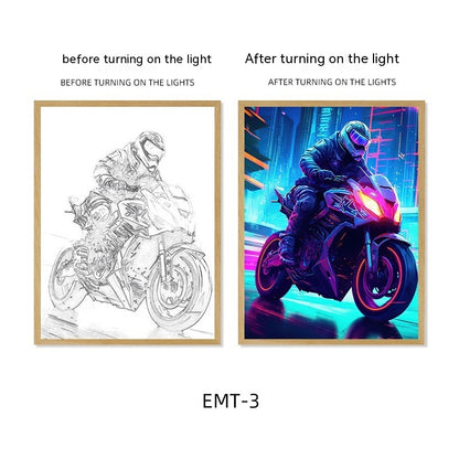 Motorcycle Motor Bike Luminous Paint Bedroom Bedside Hotel Decoration Painting