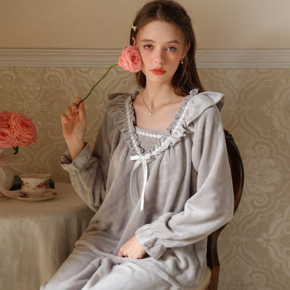 AutumnWinter Princess-Style Fleece-Lined Extra-Thick Pajama Set