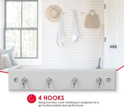 Wall Mount Key Rack Hanger Holder 4 Hook Chain Storage Keys Organizer Home Decor
