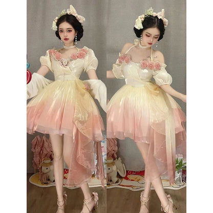 Sweet Girl Mermaid Color Three-dimensional Flower Lolita Dress