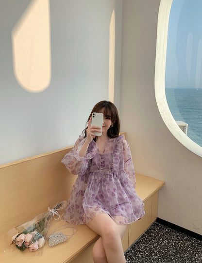 Ladies Puff Sleeve Square Neck Floral Dress