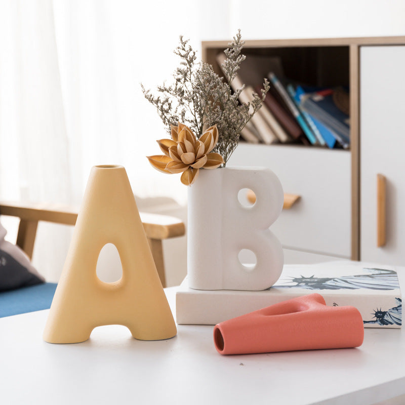 Frosted Letters AB Ceramic Vase Decoration European Retro Large-caliber Matte