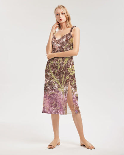 BEAUTIFUL PURPLE GITTER DESIGN CREATED BY FLIPSTYLEZ Women's All-Over Print Tie Strap Split Dress