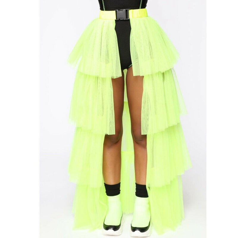 Mesh Stitching See-through Skirt Puffy Casual Umbrella Skirt