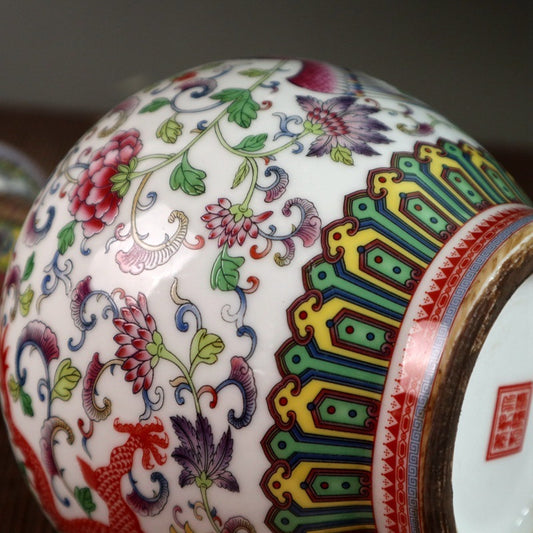 Antique Old Dragon And Phoenix Pattern Ceramic Crafts Vase Ornaments