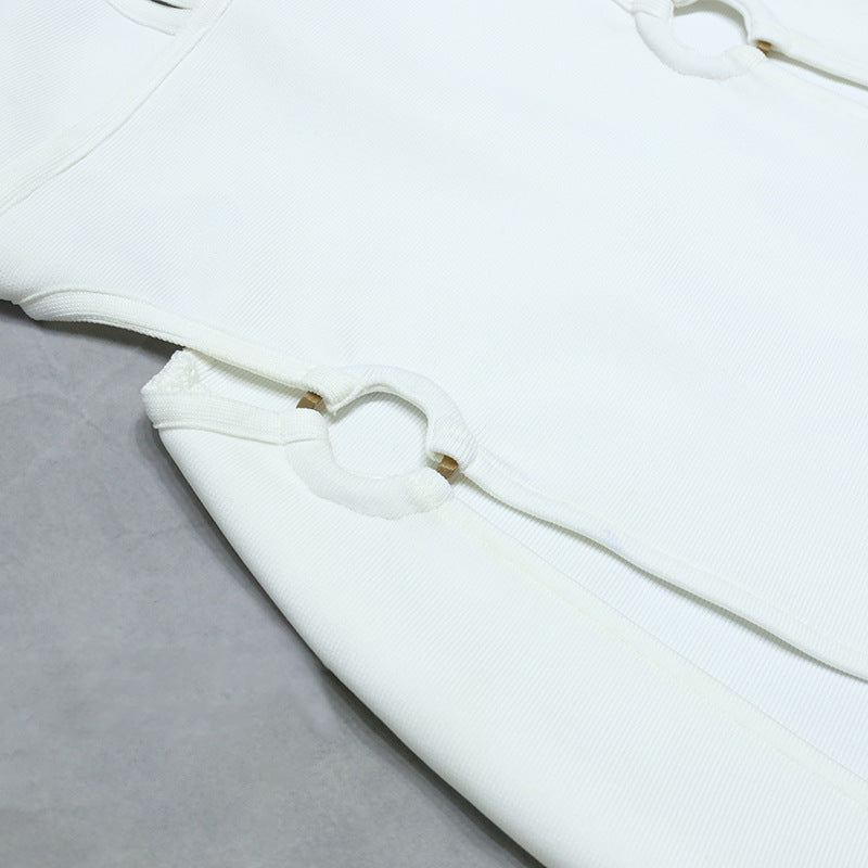 Summer Women's  Back Deep V White Evening Dress