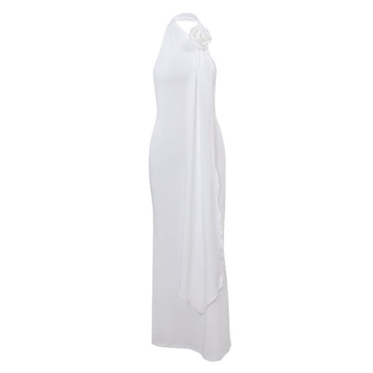 Ins Hot Girl Fashion Backless Temperament Three-dimensional Flower Decoration Halter Dress