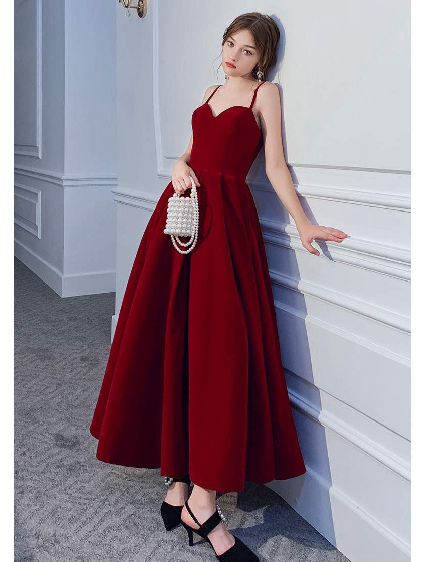Red Suspender Dress Temperament Backless Wedding Toast Clothes