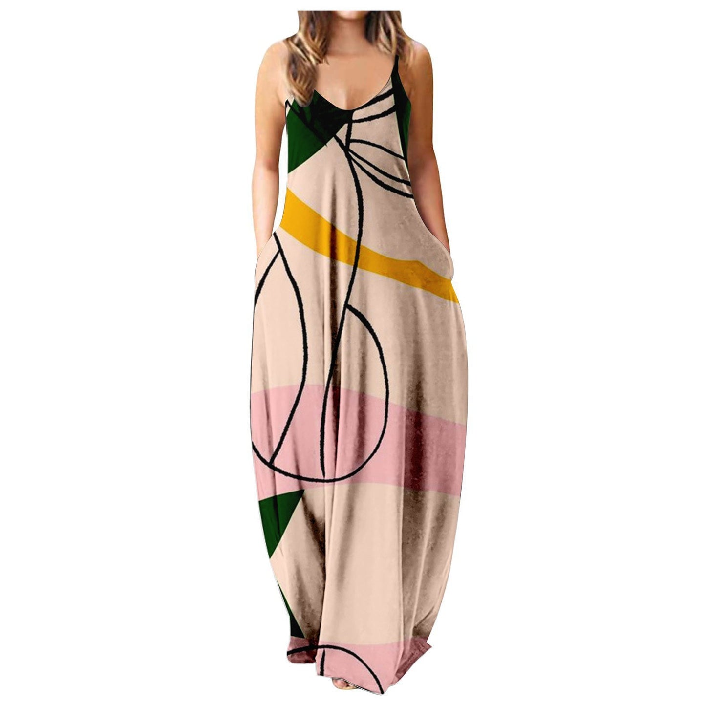 Summer Cool Strap Dress Abstract Face Style Digital Printing Elegant Street Dress